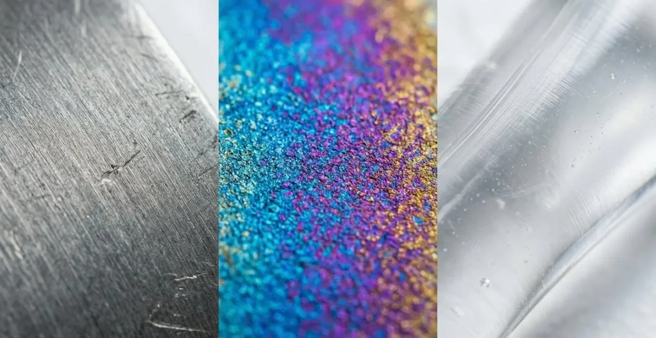 Comparaison visuelle de matériaux médicaux pour piercing : niobium, bioflex et titane en gros plan macro