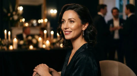 Portrait élégant d'une femme avec piercing facial et maquillage de soirée sophistiqué