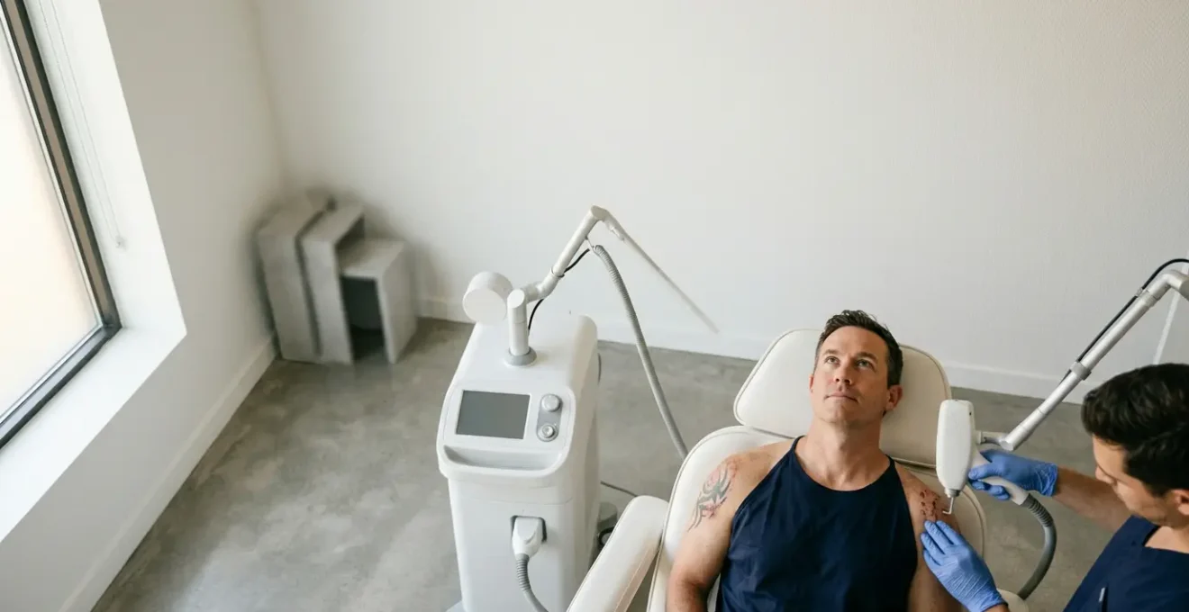 Séance de détatouage au laser dans un environnement médical moderne