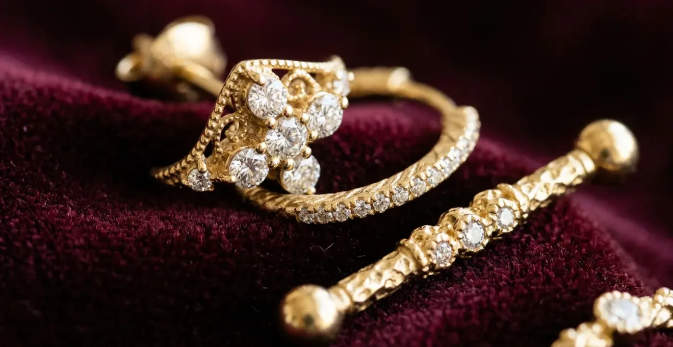 Gros plan macro sur un piercing de luxe en or rose serti d'un diamant scintillant