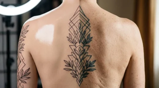 Comparaison visuelle d'un tatouage fine line photographié versus sa réalité en vieillissement
