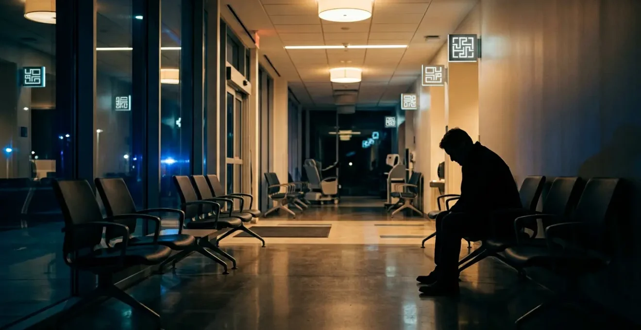 Consultation médicale urgente pour infection de piercing ou tatouage dans un cabinet médical éclairé, atmosphère nocturne