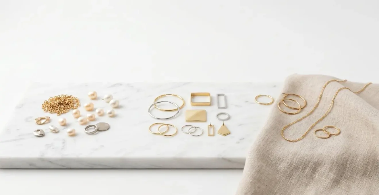 Analyse visuelle de bijoux haute couture déconstruits en éléments abordables