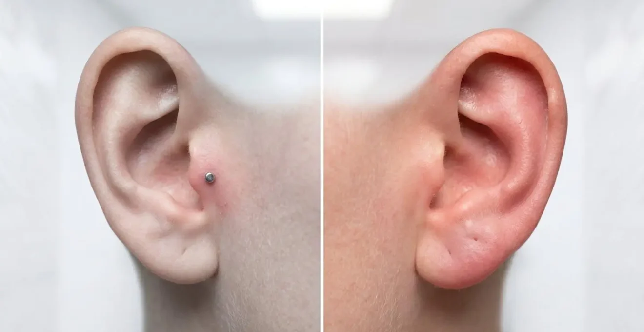 Comparaison visuelle entre une infection et une irritation du cartilage percé