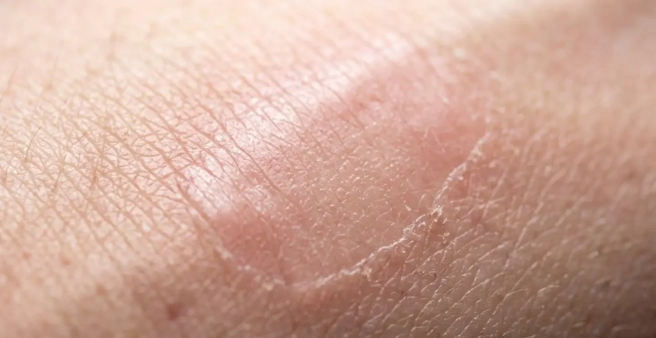 Vue macro de la texture de la peau en phase de cicatrisation d'un tatouage