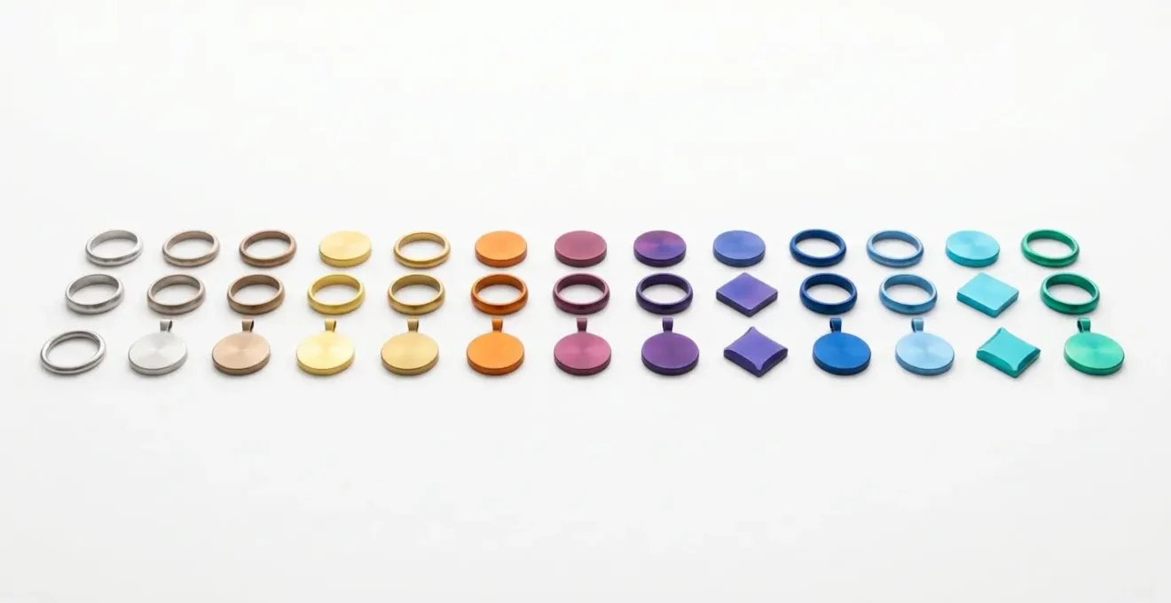 Schéma illustrant le processus d'anodisation du titane créant différentes couleurs