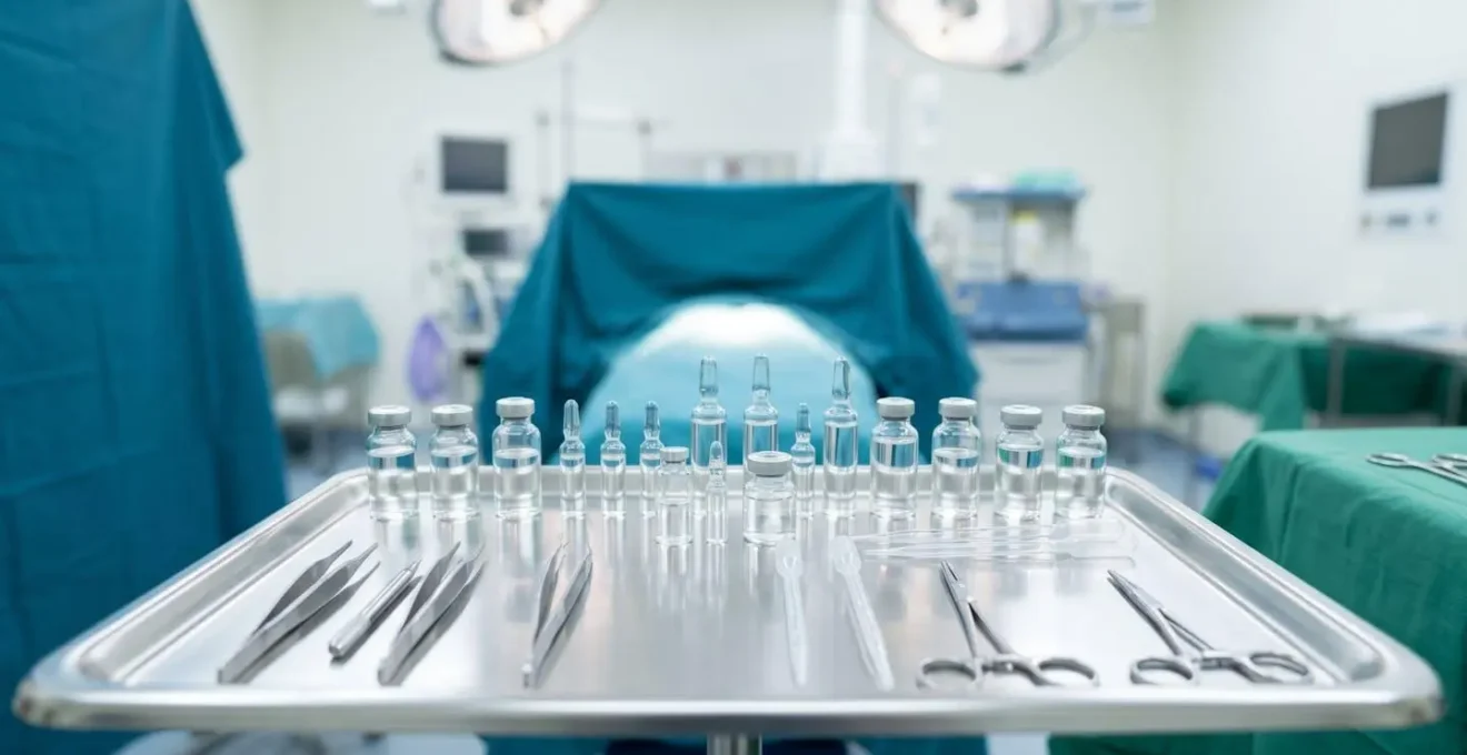 Retainer en verre borosilicate transparent sur surface médicale stérile
